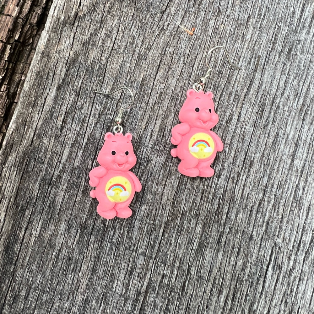 Rose Pink earrings Care Bears Inspired earrings bear rainbow care bear Hot Pink - Picture 4 of 14